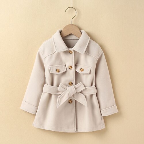 

Toddler Girls' Woolen Coat Solid Color Active Outdoor Coat Outerwear 3-7 Years Winter Beige