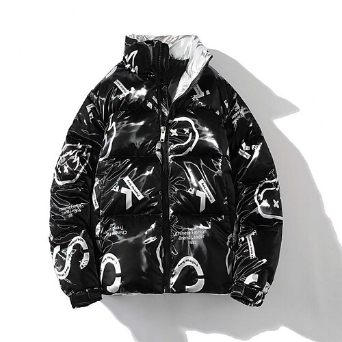 

Men's Coat Warm Sports & Outdoor Zipper Letter 3D Printed Graphic Turndown Fashion Jacket Outerwear Long Sleeve Pocket Fall & Winter