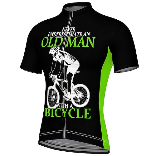 21Grams Old Man Men s Short Sleeve Cycling Jersey Summer Spandex Polyester Funny Bike Jersey Top Mountain Bike MTB Road Bike Cycling Breathable Quick Dry Reflective Strips Green White Black 2024 kr.35...