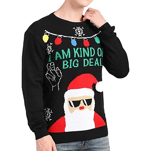 

Men's Sweater Ugly Christmas Sweater Pullover Sweater Jumper Ribbed Knit Cropped Knitted Letter Crew Neck Keep Warm Modern Contemporary Christmas Work Clothing Apparel Fall & Winter Black S M L