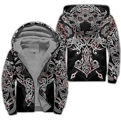 

Men's Full Zip Hoodie Jacket Black Hooded Tribal Graphic Prints Zipper Print Sports & Outdoor Daily Sports 3D Print Fleece Streetwear Designer Casual Winter Clothing Apparel Hoodies Sweatshirts