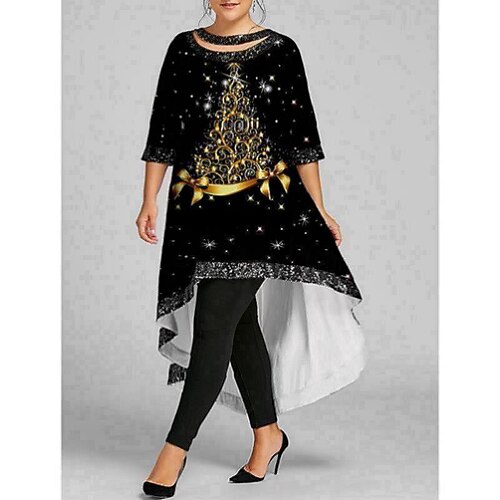 

Women's Plus Size Christmas Dress Graphic Crew Neck Half Sleeve Winter Fall Fashion Casual Festival Maxi long Dress Party Dress