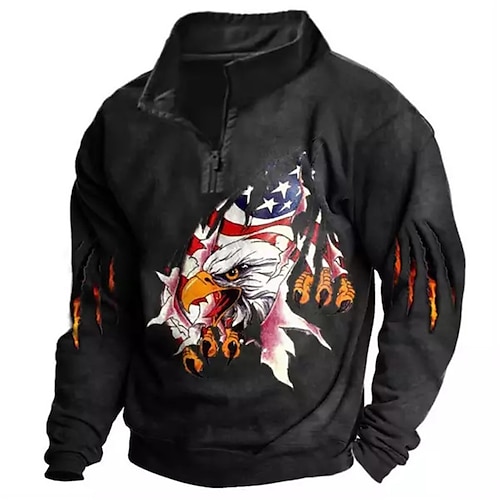 

Men's Zip Up Sweatshirt Pullover Quarter Zipper Sweatshirt Black Half Zip Graphic Prints Eagle National Flag Zipper Print Daily Sports 3D Print Basic Designer Casual Spring & Fall Clothing Apparel