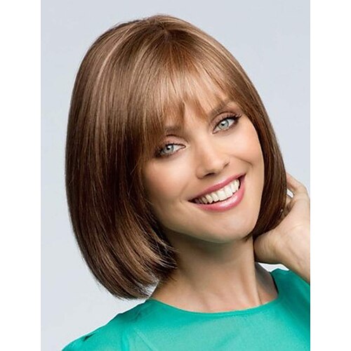 

Short Brown Bob Wig with Bangs Synthetic Wigs for Women Highlights Natural Straight Layered Hairstyles for Party Halloween Costume Daily Wear