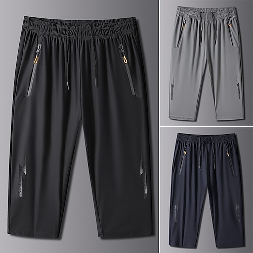 

Men's Active Shorts Cropped Pants Capri Pants Drawstring Elastic Waist Zipper Pocket Solid Color Comfort Breathable Calf-Length Casual Daily Going out Stylish Simple Black Blue Micro-elastic