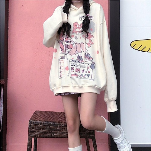 

japanese hooded sweater female anime cartoon print autumn and winter coat female korean version loose student ins tide all-match