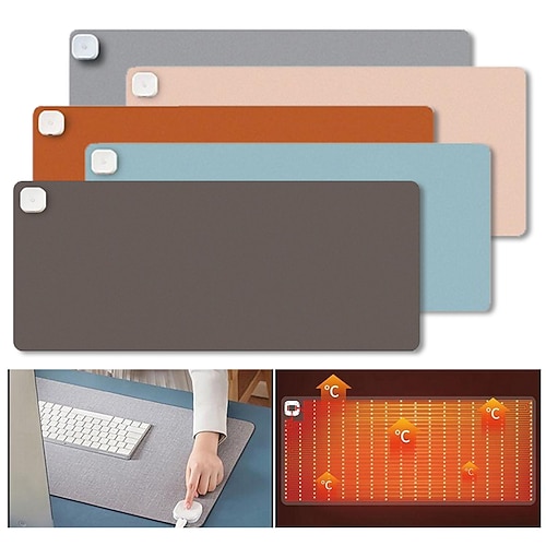 

Heated Desk Mat 3 Speeds PU Leather Shock Absorption Laptop Computer PC Pads Mat Warm Keyboard and Mouse Pad for Table Work Home