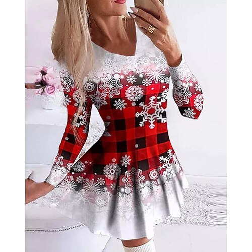 

Women's Casual Dress T Shirt Dress Tee Dress Shift Dress Mini Dress Red Long Sleeve Plaid Pocket Winter Fall Autumn V Neck Fashion Christmas Daily Vacation Loose Fit 2022 S M L XL XXL 3XL