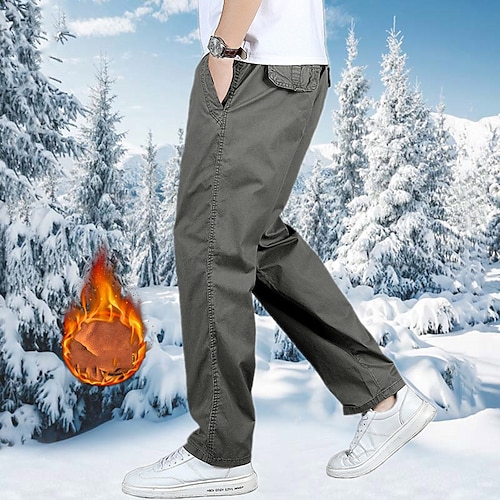 

Men's Fleece Pants Winter Pants Trousers Casual Pants Pocket Drawstring Elastic Waist Solid Color Comfort Warm Casual Daily Going out 100% Cotton Stylish Simple ArmyGreen Yellow High Waist