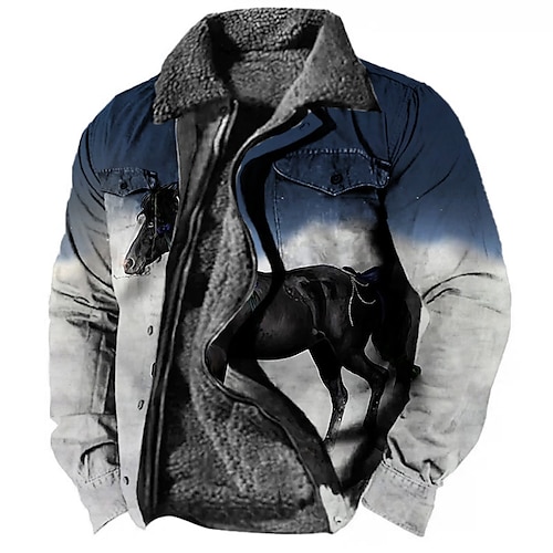 

Men's Coat Warm Sports & Outdoor Zipper Animal Horse 3D Printed Graphic Turndown Sports Jacket Outerwear Long Sleeve Pocket Fall & Winter