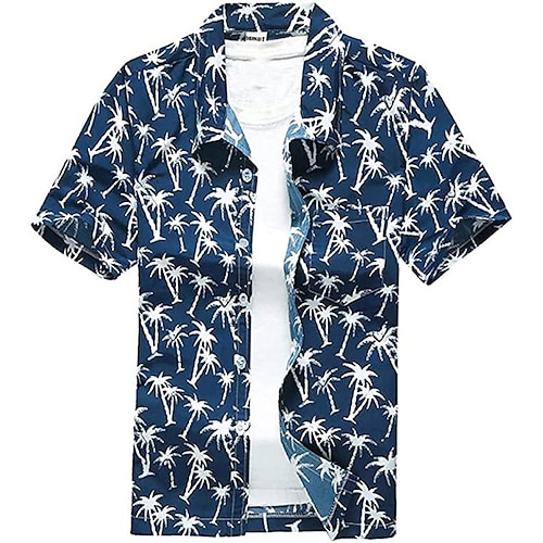 

Men's Shirt Coconut Tree Graphic Prints Turndown Black Pink Navy Blue White 3D Print Outdoor Street Short Sleeves Button-Down Print Clothing Apparel Tropical Designer Casual Hawaiian