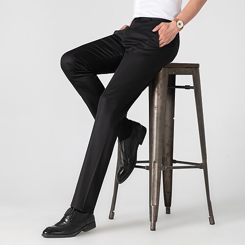 

Men's Trousers Casual Pants Pocket Straight Leg Solid Color Daily Holiday Cotton Blend Streetwear Stylish Black Khaki Micro-elastic