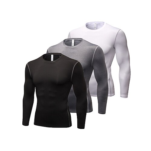 

Men's Compression Shirt 3 Pack Long Sleeve Compression Clothing Athletic Athleisure Spandex Breathable Quick Dry Lightweight Fitness Gym Workout Running Sportswear Activewear Solid Colored Black Dark