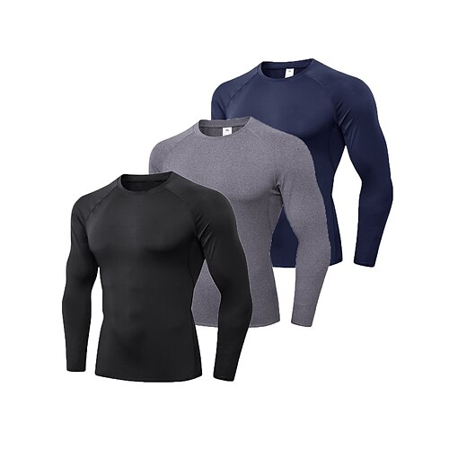 

Men's Compression Shirt 3 Pack Long Sleeve Compression Clothing Athletic Athleisure Spandex Breathable Quick Dry Lightweight Fitness Gym Workout Running Sportswear Activewear Solid Colored Black Dark