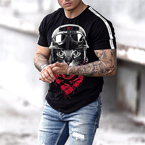 

Men's T shirt Tee Animal Cat Graphic Prints Crew Neck Black 3D Print Outdoor Street Short Sleeve Print Clothing Apparel Sports Designer Casual