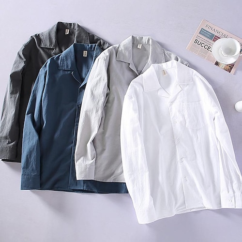 

Men's Shirt Jacket Casual Jacket Durable Casual / Daily Daily Wear Vacation To-Go Single Breasted Turndown Comfort Leisure Jacket Outerwear Solid / Plain Color Front Pocket Button-Down Light Gray