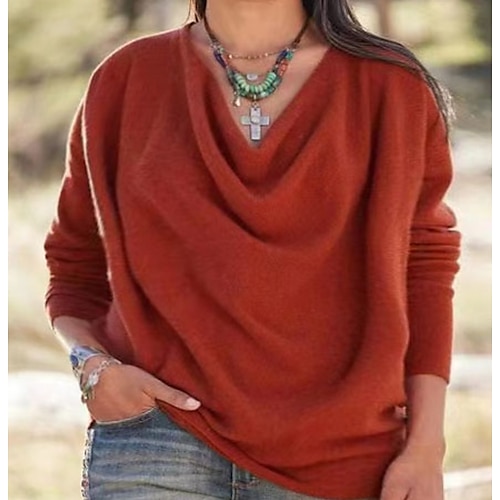 

Women's Plus Size Tops Blouse Plain Long Sleeve V Neck Casual Holiday Daily Vacation Cotton Winter Fall Orange