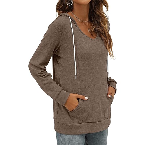 

Womens Kangaroo Pocket Hoodies V Neck Lightweight Sweatshirts Long Sleeve Tops