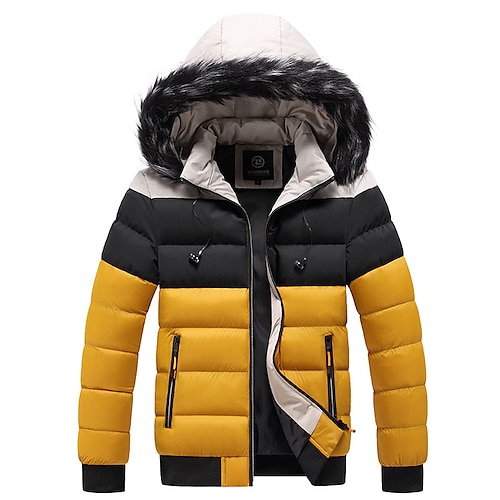 

Men's Puffer Jacket Quilted Jacket Parka Outdoor Casual Date Casual Daily Office & Career Patchwork Outerwear Clothing Apparel Green Black Yellow