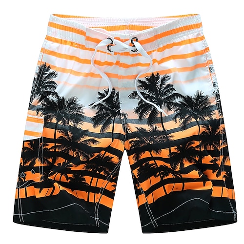 

Men's Swim Shorts Swim Trunks Board Shorts Drawstring Elastic Waist Print Tropical Comfort Breathable Knee Length Casual Daily Beach Fashion Streetwear Blue Yellow Micro-elastic