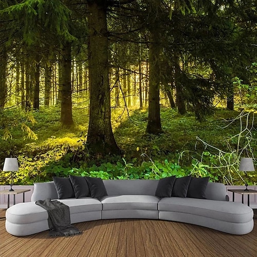 

Landscape Wallpaper Mural Green Forest Wall Covering Sticker Peel and Stick Removable PVC/Vinyl Material Self Adhesive/Adhesive Required Wall Decor for Living Room Kitchen Bathroom