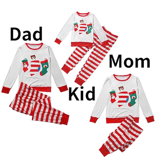 

Christmas Pajamas Family Animal Stripe Home Red Long Sleeve Basic Matching Outfits
