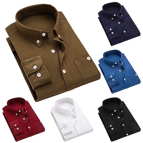 

Men's Dress Shirt Corduroy Shirt Solid Color Turndown Wine Sea Blue Blue Khaki Navy Blue Wedding Party Long Sleeve Button-Down Clothing Apparel Business Work Casual Comfortable / Winter / Winter