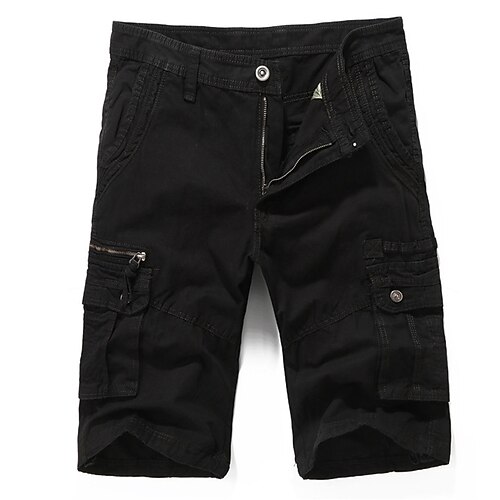

Men's Cargo Shorts Shorts Zipper Multi Pocket Solid Color Daily Holiday 100% Cotton Streetwear Stylish ArmyGreen Black Inelastic