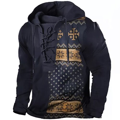 

Men's Pullover Hoodie Sweatshirt Pullover Black Hooded Graphic Prints Snowflake Lace up Print Casual Daily Sports 3D Print Basic Streetwear Designer Spring & Fall Clothing Apparel Hoodies