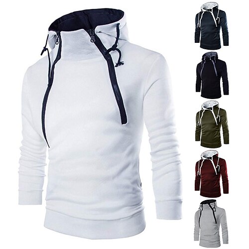 

men's sweater double zipper sweater pure color hooded autumn winter long-sleeved sweater men's jacket