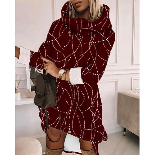

Women's Casual Dress Mini Dress Wine Long Sleeve Polka Dot Print Winter Fall Autumn Turtleneck Stylish Vacation Weekend 2022 S M L XL XXL 3XL