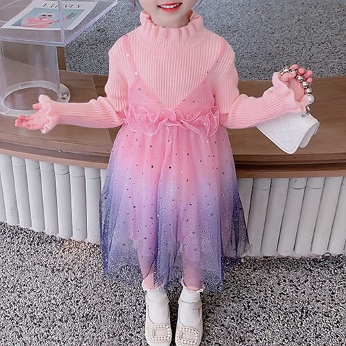

Kids Girls' Dress Star Sweater Dress Dress Party Long Sleeve Princess Dress 2-8 Years Winter Pink
