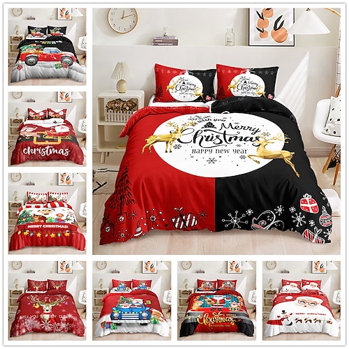 

Christmas Santa Claus Duvet Cover Set Quilt Bedding Sets Comforter Cover Queen/King Size/Twin/Single/(Include 1 Duvet Cover 1 or 2 Pillowcases Shams)