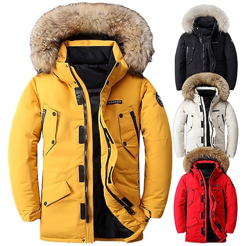 

Men's Causal Down Jacket Padded Hiking jacket Quilted Puffer Jacket Winter Outdoor Thermal Warm Windproof Breathable Lightweight Outerwear Trench Coat Top Hunting Ski / Snowboard Fishing Black Yellow