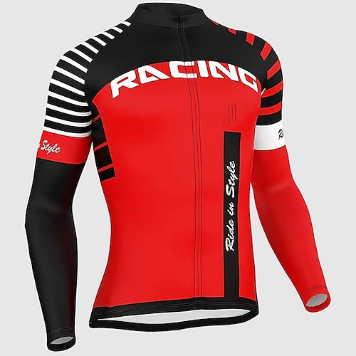 

21Grams Men's Cycling Jersey Long Sleeve Bike Jersey Top with 3 Rear Pockets Mountain Bike MTB Road Bike Cycling Breathable Quick Dry Moisture Wicking Reflective Strips Yellow Red Blue Spandex Sports