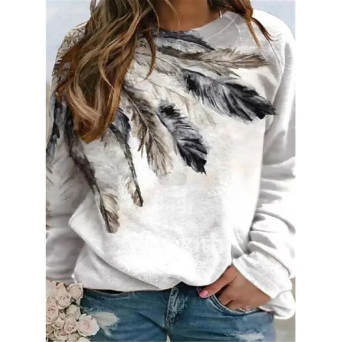 

Women's Plus Size Tops Pullover Sweatshirt Tribal Print Long Sleeve Crew Neck Vintage Ethnic Casual Daily Going out Polyester Winter Fall White