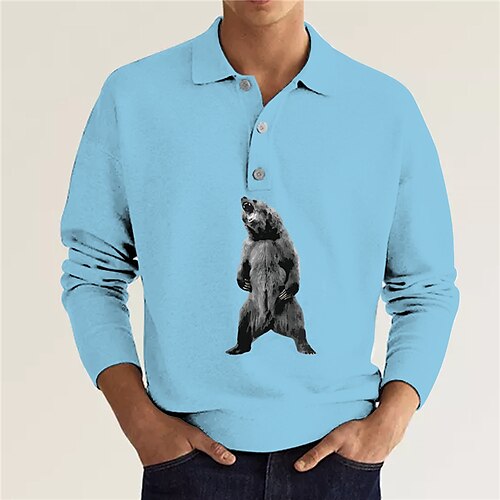 

Men's Polo Shirt Golf Shirt Animal Bear Graphic Prints Turndown Green Blue Pink Gray 3D Print Outdoor Street Long Sleeve Button-Down Print Clothing Apparel Fashion Designer Casual Soft