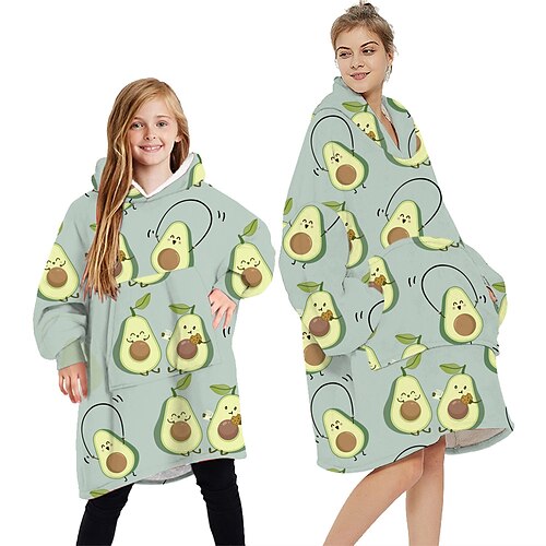 

Kid's Adults' Oversized Hoodie Blanket Wearable Blanket With Pocket pear Print Onesie Pajamas Flannel Cosplay For Men's Women's Boys Christmas Animal Sleepwear Cartoon Festival / Holiday Costumes