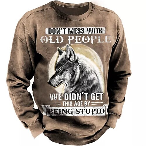 

Men's Sweatshirt Pullover Brown Crew Neck Animal Wolf Graphic Prints Print Daily Sports Holiday 3D Print Basic Streetwear Designer Spring & Fall Clothing Apparel Hoodies Sweatshirts