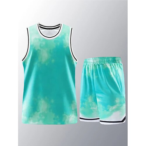 

Unisex Tracksuit 2 Piece Athletic Sleeveless Breathable Quick Dry Soft Basketball Sportswear Activewear Tie Dye Green Purple Sky Blue