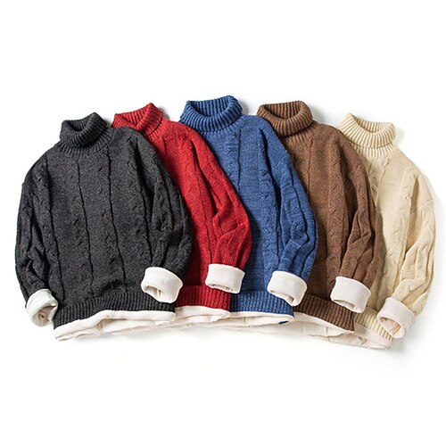 

Men's Pullover Sweater Cable Knit Knitted Pure Color Turtleneck Stylish Keep Warm Daily Wear Vacation Clothing Apparel Winter Fall Black Blue M L XL