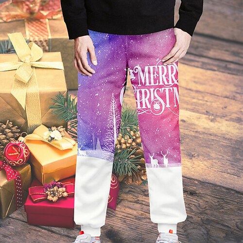 

Men's Sweatpants Joggers Trousers Drawstring Elastic Waist 3D Print Color Block Graphic Prints Christmas Comfort Sports Outdoor Casual Daily Streetwear Designer Purple Micro-elastic