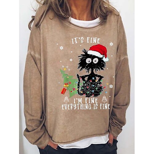 

Women's Sweatshirt Pullover Basic Green Black Blue Cat Christmas Round Neck Long Sleeve S M L XL 2XL 3XL