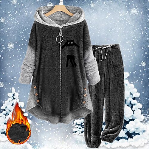 

Women's Plus Size Tops Blouse Cat Long Sleeve Hooded Active Vintage Streetwear Casual Daily Vacation Polyester Winter Fall Black