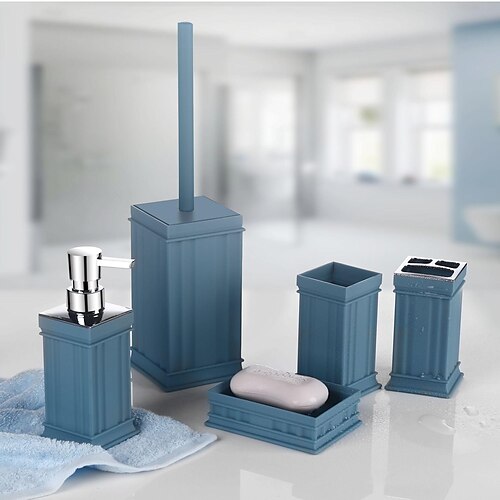 

Bathroom Accessories Set Roman Column Shape 5 Piece Set,Include 2 Toothbrush Cup,Soap Dispenser,Soap Dish,Toilet Brush Holder