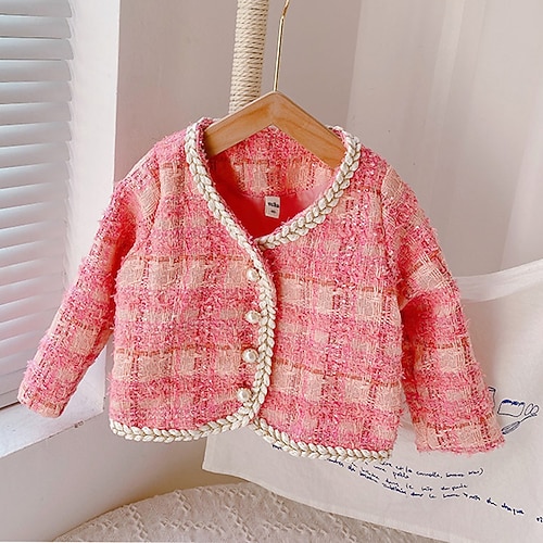 

Kids Girls' Cardigan Plaid Daily Long Sleeve Daily Cotton 3-6 Years Winter Pink Red