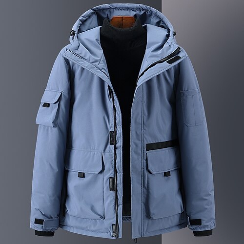 

Men's Down Jacket Winter Jacket Winter Coat Windproof Warm Date Casual Daily Office & Career Solid Color Outerwear Clothing Apparel Black Blue Red