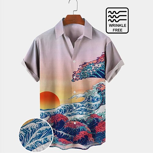 

Men's Shirt Scenery Graphic Prints Turndown Purple 3D Print Outdoor Street Short Sleeves Button-Down Print Clothing Apparel Tropical Fashion Casual Hawaiian