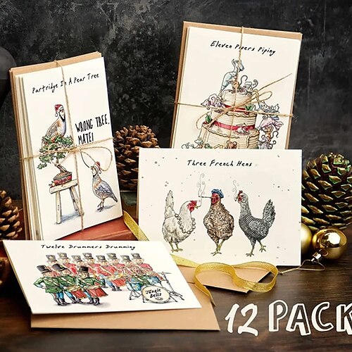 

Christmas Card Twelve Days Of Christmas Card Set ,12 Pack Quirky Funny Christmas Cards Card With Your Custom Message And Envelopes,Christmas Countdown Gift Card Set