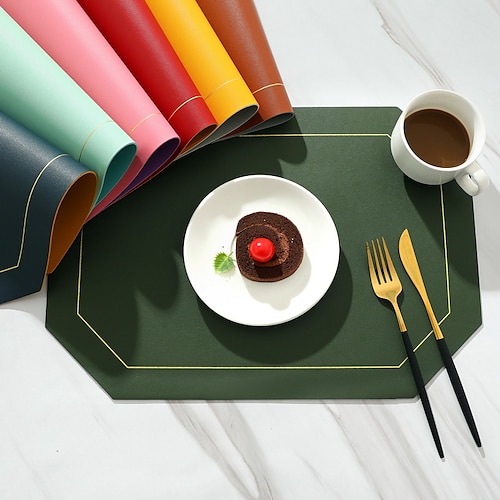 

Faux Leather Heat Resistant Placemats for Dining Table, Waterproof Wipeable Washable PU Table Mats, Easy to Clean Anti-Slip Place Mats